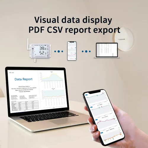 Vista 4 de GS1-A Termómetro inteligente con WiFi, higrómetro, registrador de datos de temperatura y humedad IP65, compartición de dispositivos, informes