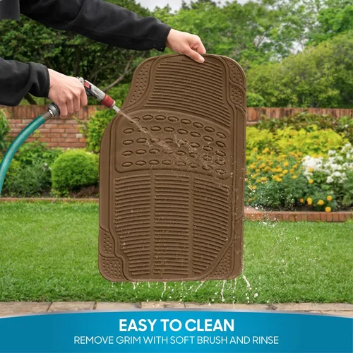 Vista 7 de BDK ProLiner - Alfombrillas de goma resistentes para automóvil, protección para todo tipo de clima, juego de 3 piezas (beige claro)