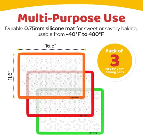 Vista 2 de HOTPOP Esteras de hornear de silicona de 0.75 mm, esteras de silicona antiadherentes para macarons - Lámina de silicona para bandejas de hornear