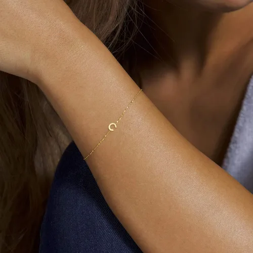 Vista 2 de Dainty Gold Initial Pulseras chapadas en oro de 14 quilates, delicadas, personalizables, con iniciales, para mujer, adolescente, niña, joyas