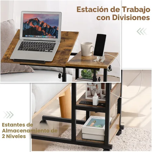 Vista 7 de Hadulcet Mesa C ajustable con estación de carga, escritorio inclinable en forma de C para sofá, mesa sobre la cama con ruedas de altura ajustable