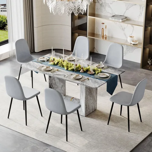 Vista 34 de Mesa de comedor rectangular de 63 pulgadas para 4-6 personas, mesa de cocina de color madera, mesas de comedor rectangulares de estilo moderno