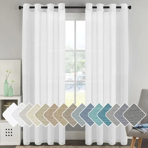 Vista 75 de H.VERESAILTEX - Cortinas de lino natural mezclado con 2 paneles semi transparentes de lino texturizado para sala de estar/dormitorio filtrado