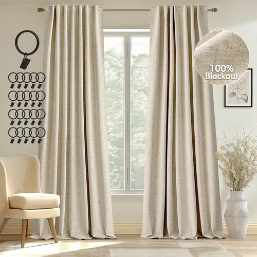 Vista 21 de MIULEE Cortinas 100% opacas de 84 pulgadas de largo, juego de 2 paneles para dormitorio, pestaña trasera, sala de estar, oscurecimiento completo