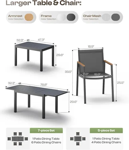 Vista 8 de Mesa de comedor expandible de aluminio para patio al aire libre para 4-8 personas, mesa rectangular para todo tipo de clima (48"-79") con rieles