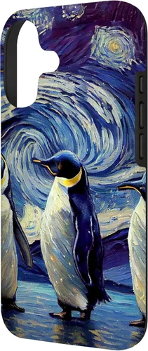 Vista 2 de Starry Night Famous Painting Style Penguins Case para iPhone 17