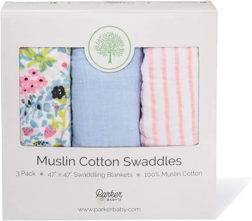 Vista 8 de Parker - Mantas para bebé, paquete de 3 mantas de muselina 100% algodón para bebés y niñas, juego de flores