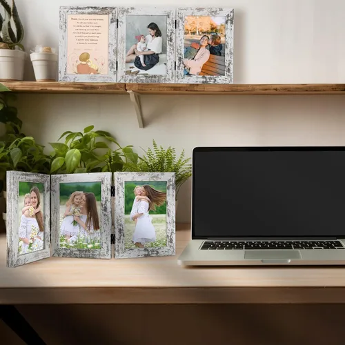 Vista 131 de Golden State Art - Marco decorativo con bisagras para mesa, escritorio, 3 aberturas verticales, con cristal real