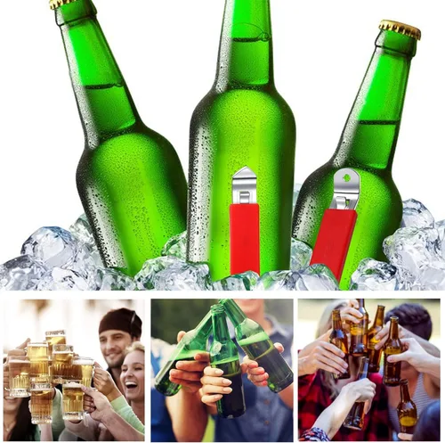 Vista 5 de Abrebotellas magnético, 3 piezas, abridor de latas clásico de acero inoxidable, abrebotellas pequeñas, con imán para acampar y viajar HANCELANT