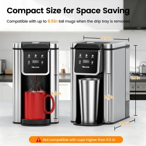 Vista 7 de Horavie Single Serve Coffee Maker for K-Cups & Grounds, Hot & Iced Coffee Maker, Strong Button Feature, 6 to 14oz Brew Sizes, 50oz Removable