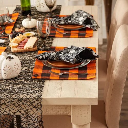 Vista 5 de DII Buffalo Check Collection - Juego de manteles individuales clásicos de granja, 13x19, naranja y negro, 6 piezas