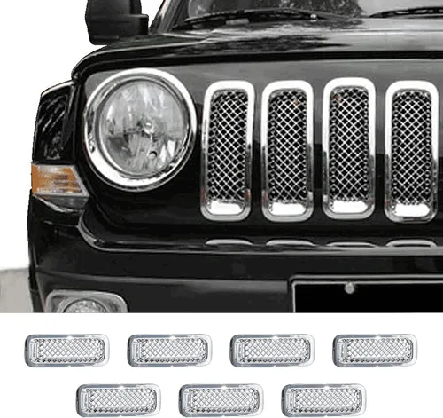 Rejilla frontal de malla para rejilla decorativa compatible con Jeep Patriot 2011-2016, ABS cromado, 7 piezas cromo a
