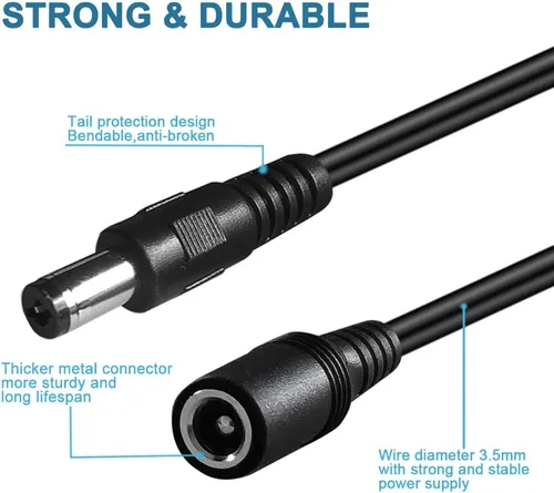 Vista 3 de SIOCEN Paquete de 2 cables de extensión CC de 3 pies de 0.217 in x 0.083 in macho a hembra, cable de alimentación para CCTV, vigilancia
