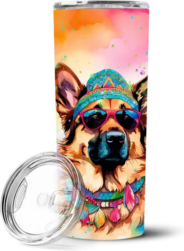 Vista 116 de Caroline's Treasures Siberian Husky Hippie Dawg - Vaso delgado de acero inoxidable al vacío de doble pared reutilizable, vaso aislado para café