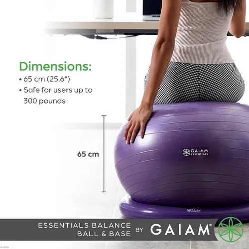 Vista 7 de Kit de pelota de equilibrio y base Gaiam Essentials, silla de pelota de yoga de 65 cm, pelota de ejercicio con base de anillo inflable