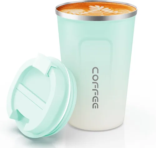 Vista 34 de CS COSDDI - Vaso térmico de acero inoxidable de 12 onzas con aislamiento al vacío, taza de viaje de café a prueba de derrames con tapa