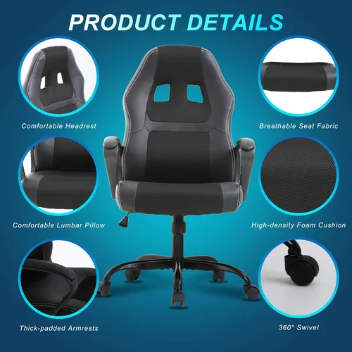 Vista 6 de Silla de videojuegos ergonómica, silla de oficina para computadora, silla de escritorio de cuero, silla de carreras, cómoda silla de masaje, silla