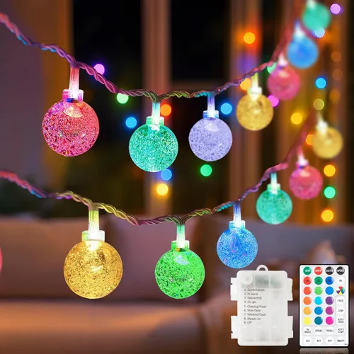 Vista 9 de Metaku Guirnalda de luces para exteriores, funciona con pilas, 16.4 pies, 50 luces LED con control remoto, impermeable, para interiores