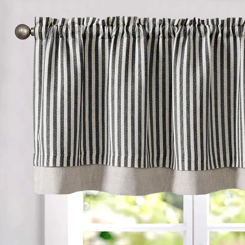 Vista 17 de Jinchan - Cenefa de Lino Rayado para Ventanas de 16 Pulgadas, Cortinas Oscuras para Pequeñas Ventanas, Cenefa de Doble Capa Estilo Granja para Sala