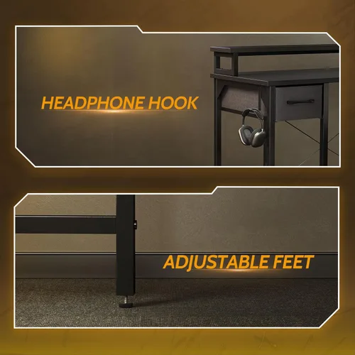 Vista 48 de CubiCubi Escritorio en forma de L de 59 pulgadas con puertos de carga USB y luces LED, escritorio de esquina para computadora con cajón y estante