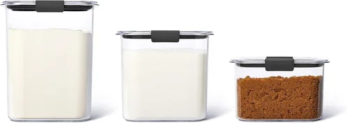 Vista 2 de Rubbermaid Brilliance - Recipientes de almacenamiento de alimentos (juego de 3 recipientes + recipiente para cereales)