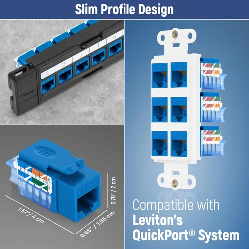 Vista 145 de Everest - Paquete de 50 conectores Keystone RJ45 Cat6 en ángulo de 45°, color blanco, conectores RJ45 hembra de perfil delgado, conector Keystone