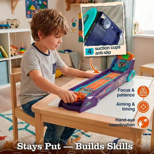 Vista 6 de Juego de Bola de Callejón — Juego de Mesa Electrónico de Rodar y Puntuar, Puntuación Automática con Luces y Sonido, Lanzador con Manija — 1-2