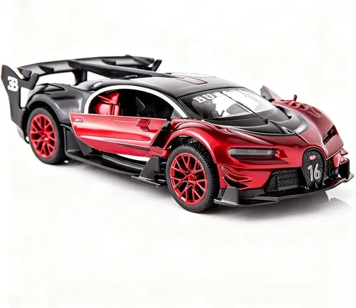 BDTCTK Bugatti Vision GT Supercar 1/32 Aleación de zinc Die Casting Pull Back Modelo de coche de juguete Sonido y luz para regalo de niño niña (rojo)