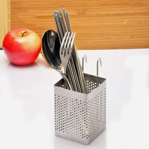 Vista 4 de SHERCHPRY 2 piezas de utensilios de cocina, soporte para palillos, cesta de secado de acero inoxidable con gancho para colgar cubiertos