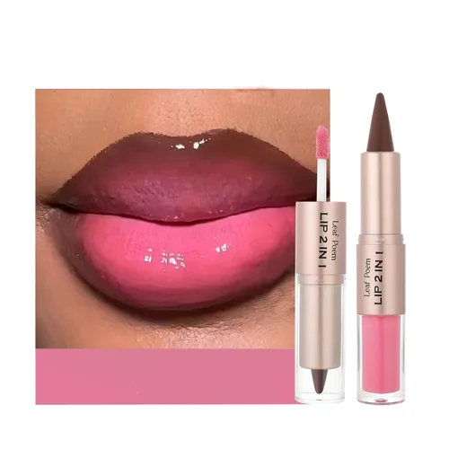 Vista 29 de BAISEN DIARY 2 en 1 doble punta mate delineador de labios y brillo de labios, lápiz combinado de labios marrón nude degradado, delineador de labios