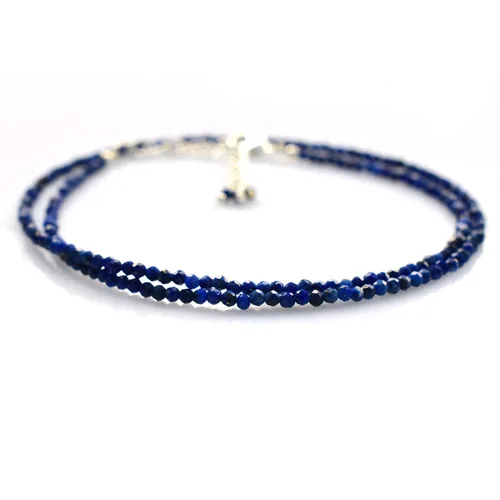 Gempires Natural Lapis Lazuli Beads Necklace, Energy Healing Crystals, Silver Plated Chain, Birthday, Gift for Her, Gemstone Jewelry 18 inch AA+