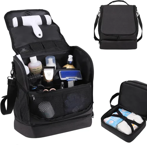 Bolsa de artículos de aseo para perros y gatos, compartimentos ajustables para montar en la pared, bolsa de aseo para mascotas, bolsa de aseo para