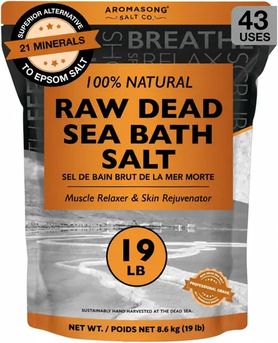 Aromasong Sal de baño del mar muerto cruda, mínimamente limpia, contiene más minerales del mar muerto, incluyendo barro del mar muerto, sales 100%