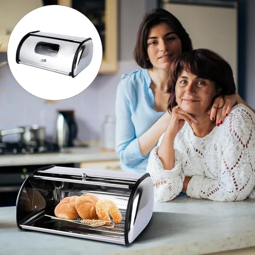 Vista 2 de UPKOCH Panera de acero inoxidable para pan, panera para cocina, panera, caja de pan, soporte para pan
