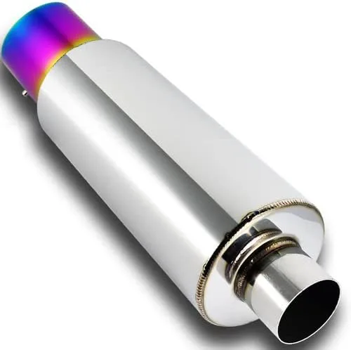 Vista 4 de Silenciador universal de acero inoxidable T-304 de 4 pulgadas, estilo N1, con punta quemada de titanio, arco iris, entrada de 2.5 pulgadas +