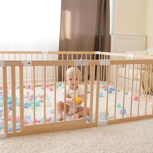 Vista 3 de GGF - Corralito de madera para bebés, corralito grande de madera con puerta para bebés y niños pequeños, valla de seguridad para patio con puerta