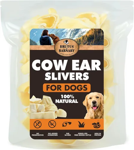BRUTUS & BARNABY Orejas de vaca para perros – Corte grueso, carne Angus alimentada con pasto, alternativa totalmente natural sin cuero crudo para