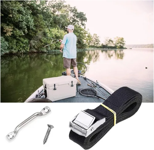 Vista 6 de Correa de amarre de batería de 78 pulgadas para barcos, kit de correas de sujeción de caja de batería con hebilla de leva de acero inoxidable