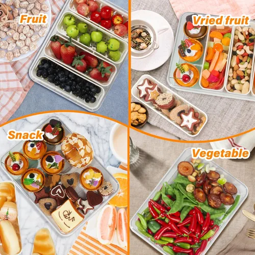 Vista 8 de Contenedores portátiles de almacenamiento de frutas para refrigerador, contenedor de caja de aperitivos de 4 compartimentos, bandeja dividida sin