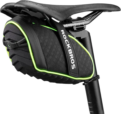 ROCKBROS Bolsa de sillín de bicicleta con luz LED, bolsa de sillín de bicicleta impermeable de carcasa 3D con cubierta de lluvia para bicicletas de