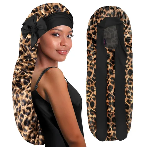 Vista 16 de BONNET QUEEN Gorro de Seda para Trenzas Plegable Extra Largo con Banda de Amarre para Trenzas, Gorro de Satén con Banda de Amarre, Gorro Largo