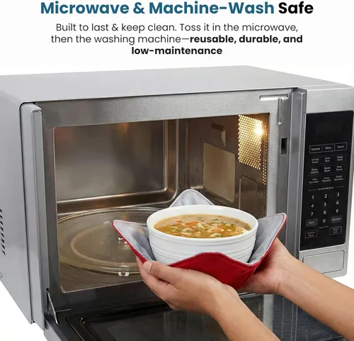 Vista 4 de Jokari Paquete de 2 soportes para cuencos para microondas, almohadilla caliente reversible acogedora para sopa, pasta, avena y helado