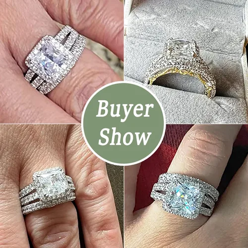 Vista 8 de Wuziwen Anillo de compromiso de 4 quilates para mujer, plata de ley, circonita cúbica, anillo de boda