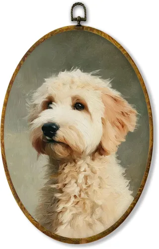 Vista 30 de Hiuwevt Decoración de pared ovalada rústica para el día de la lavandería, impresiones de lienzo retro con marco de perro de campo, decoración