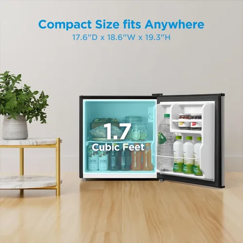 Vista 2 de Midea MERM17B0ASL 1.7 pies cúbicos Mini refrigerador, refrigerador compacto con termostato ajustable, puerta reversible, bajo nivel de ruido