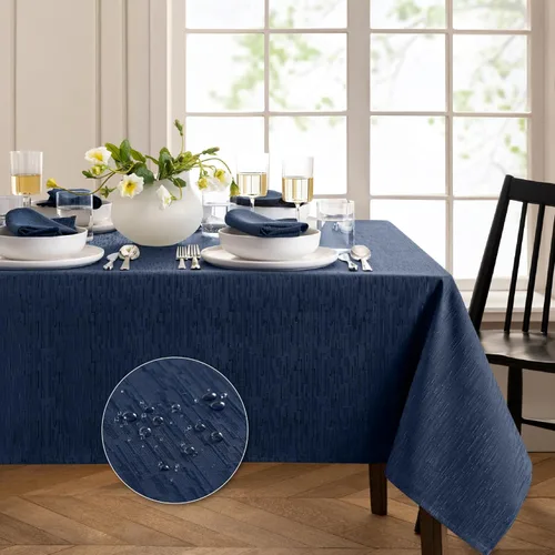 Elrene Home Fashions - Mantel Continental de textura sólida resistente al agua, manchas y arrugas, 52 x 70 pulgadas, rectangular, color azul marino