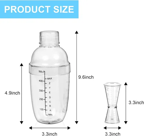 Vista 2 de Juego de 12 cocteleras de plástico, 6 cocteleras de 17 onzas y 6 jigger de medición, juego de mezclador de vino transparente, mezclador de bebidas