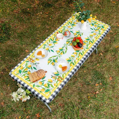 Vista 19 de ARTABLE Funda para mesa de pícnic, para primavera y verano, bordes elásticos, rectangulares ajustables de 6 pies, redondas, impermeables