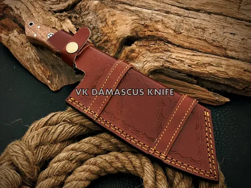 Vista 5 de Cuchillo de carnicero de Damasco, cuchillo de carnicero para cortar carne, 12 pulgadas, hecho a mano, cuchillo de espiga completa para cortar carne