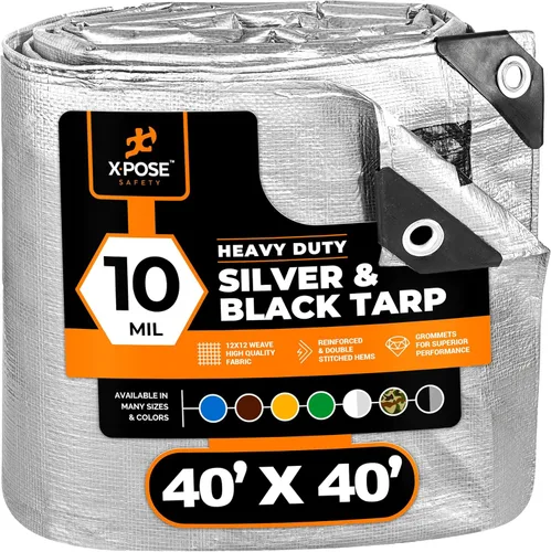 Vista 49 de Lona de polietileno resistente – 6 x 8 pies – 0.394 in de grosor impermeable, cubierta protectora de bloqueo UV – reversible plata y negro
